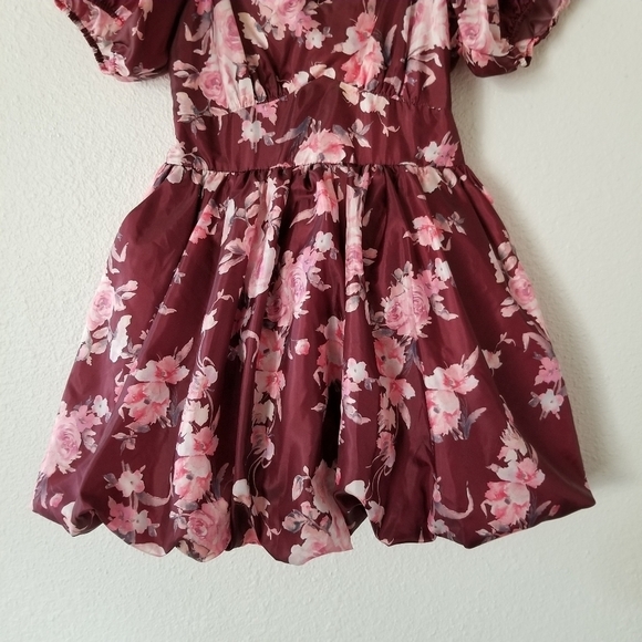 LOVESHACKFANCY Hansel Puff Mini Dress in Floral Oxblood - Picture 5 of 13